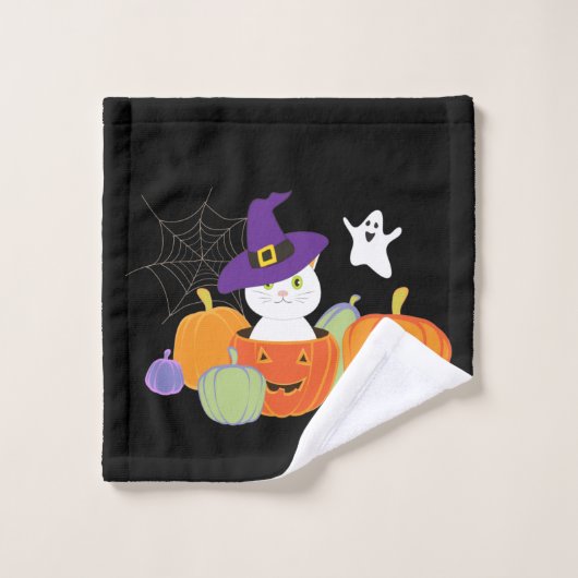 Halloween Cute Cat in Witch Pet Bad Handdoek (Wasdoekje)