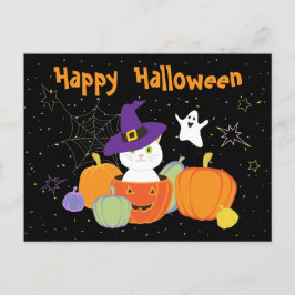 Halloween Cute Cat in Witch Pet Briefkaart
