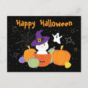 Halloween Cute Cat in Witch Pet Briefkaart