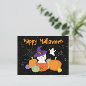 Halloween Cute Cat in Witch Pet Briefkaart (Staand voorkant)