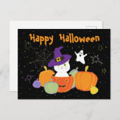 Halloween Cute Cat in Witch Pet Briefkaart (Voorkant / Achterkant)