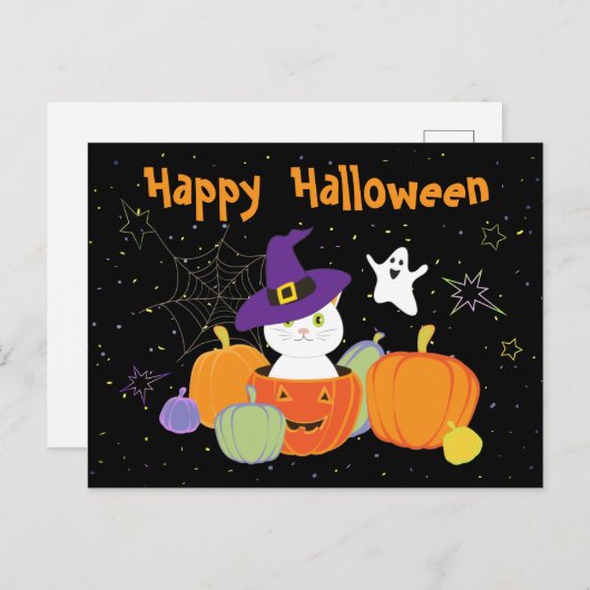 Halloween Cute Cat in Witch Pet Briefkaart (Voorkant / Achterkant)