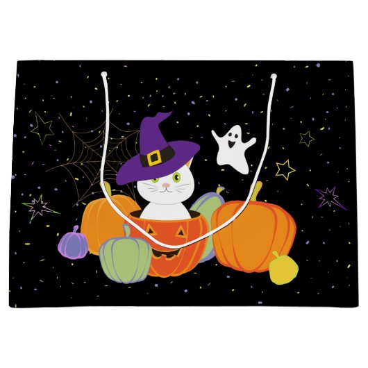 Halloween Cute Cat in Witch Pet Groot Cadeauzakje (Voorkant)