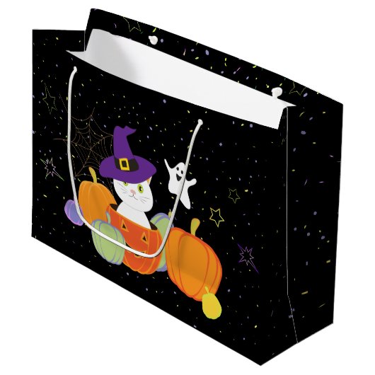 Halloween Cute Cat in Witch Pet Groot Cadeauzakje (Voorkant Gekanteld)