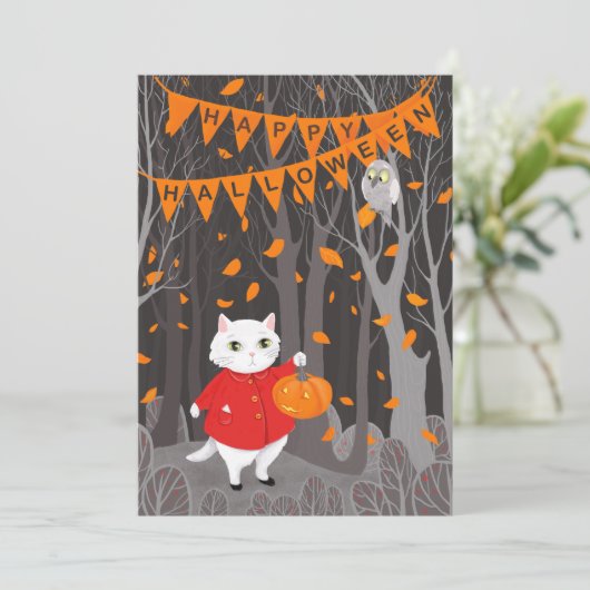 Halloween Cute Cat & Jack-o’-lantern Pumpkin (Staand voorkant)