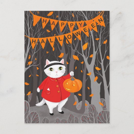 Halloween Cute Cat & Jack-o’-lantern Pumpkin Briefkaart (Voorkant)