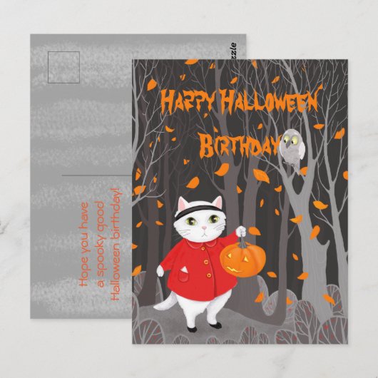 Halloween Cute Cat & Jack-o’-lantern Pumpkin Briefkaart (Voorkant / Achterkant)