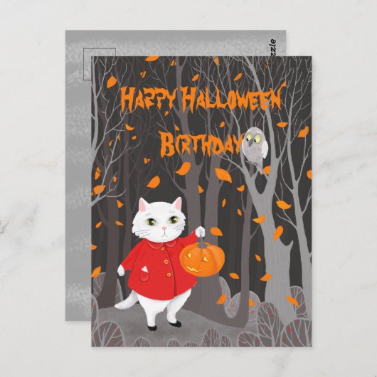     Halloween Cute Cat & Jack-o’-lantern Pumpkin Briefkaart (Voorkant / Achterkant)