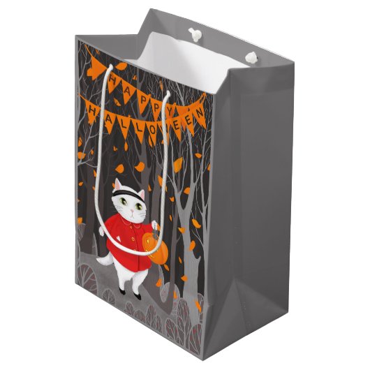 Halloween Cute Cat & Jack-o’-lantern Pumpkin Medium Cadeauzakje (Voorkant Gekanteld)