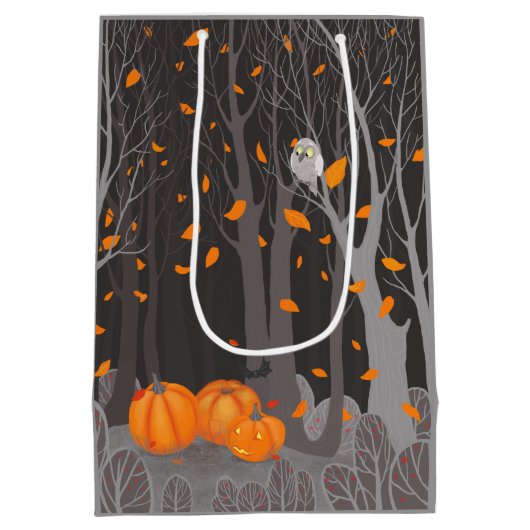 Halloween Cute Cat & Jack-o’-lantern Pumpkin Medium Cadeauzakje (Achterkant)