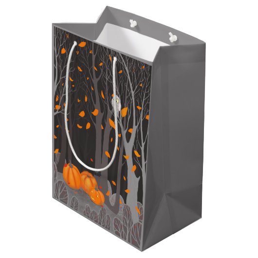 Halloween Cute Cat & Jack-o’-lantern Pumpkin Medium Cadeauzakje (Achterkant Gekanteld)