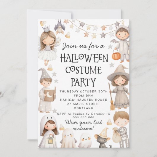 Halloween Cute Costume Party Invitation Kaart (Voorkant)