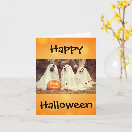 Halloween Cute Funny Dog Ghost Costume Kaart (Gele Bloem)