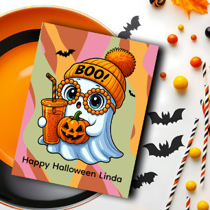 Halloween Cute Geest Herfst Roze Oranje Briefkaart