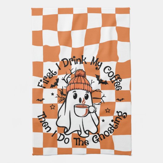 Halloween Cute Geest Koffie Herfst Theedoek (Verticaal)