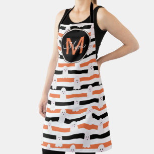 Halloween Cute Geest Strepen Oranje Zwart Monogram Schort