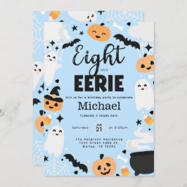Halloween Cute Ghost 8th Birthday Party Invitation Kaart