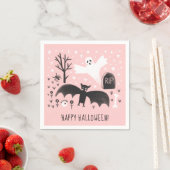 Halloween Cute Ghost Bat Black Pink Illustratie Servet (Insitu)
