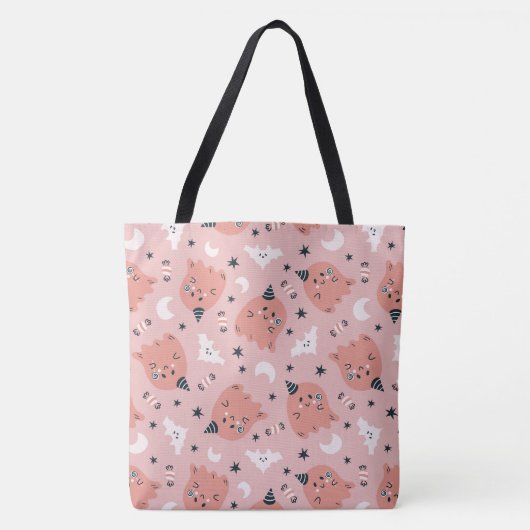 Halloween Cute Ghost, Bats, Stars and Moons Tote Bag (Voorkant)