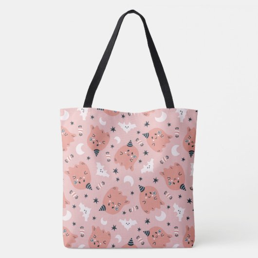 Halloween Cute Ghost, Bats, Stars and Moons Tote Bag (Achterkant)