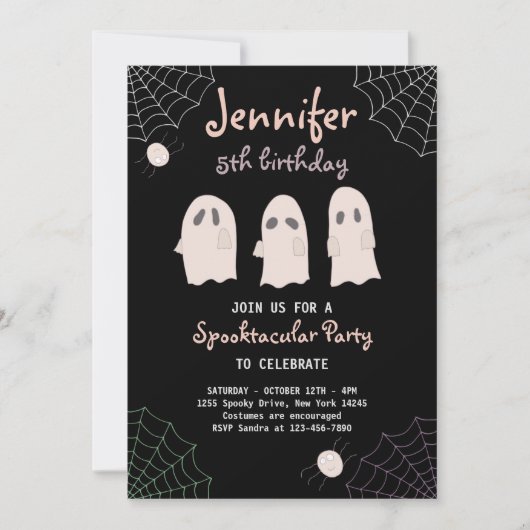Halloween Cute Ghost Birthday Spooktacular Invitat Kaart (Voorkant)