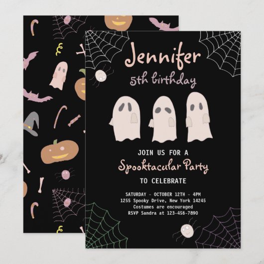 Halloween Cute Ghost Birthday Spooktacular Invitat Kaart (Voorkant / Achterkant)