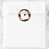 Halloween Cute Ghost Boo Oranje en Black Stripe Ronde Sticker (Tas)