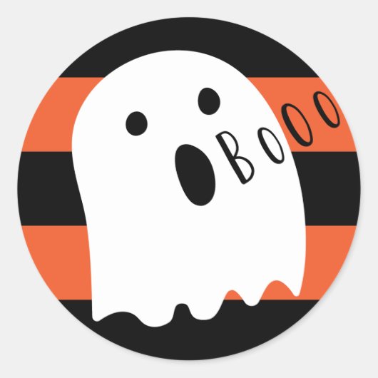Halloween Cute Ghost Boo Oranje en Black Stripe Ronde Sticker (Voorkant)