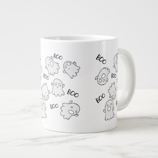 Halloween Cute Ghost Boo Pattern Grote Koffiekop (Voorkant rechts)