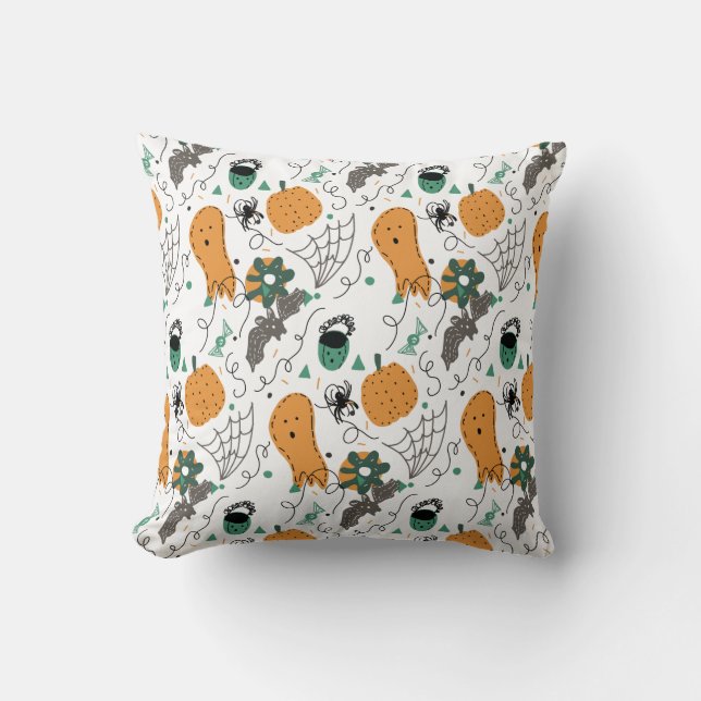 Halloween Cute Ghost Doodles Patroon Worp Kussen (Voorkant)