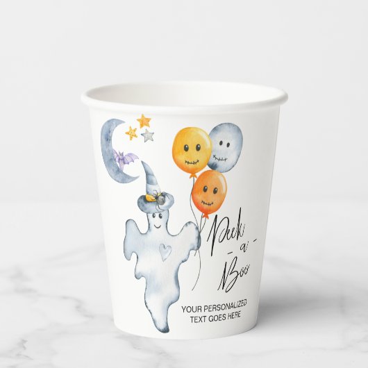 Halloween Cute Ghost en Balloons Peek a Boo Papieren Bekers (Achterkant)