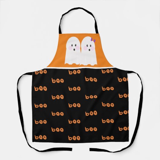Halloween Cute Ghost Ghoul Oranje Black Schort (Voorkant)