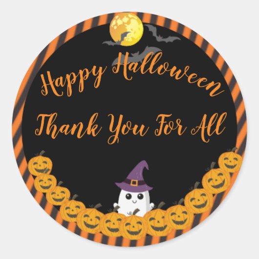 Halloween Cute Ghost Hartelijk dank Ronde Sticker (Voorkant)