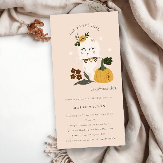 Halloween Cute Ghost Little Boo Baby shower Invite Bedankkaart