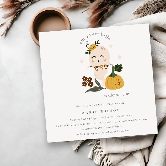 Halloween Cute Ghost Little Boo Baby shower Invite Bedankkaart