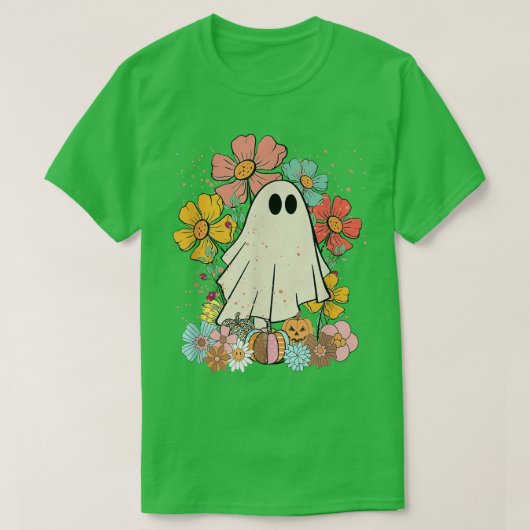 Halloween Cute Ghost met prachtige tuin 374 T-shirt (Design voorkant)