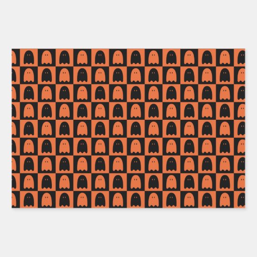 Halloween Cute Ghost Oranje en Black Pattern Inpakpapier Vel (Voorkant)