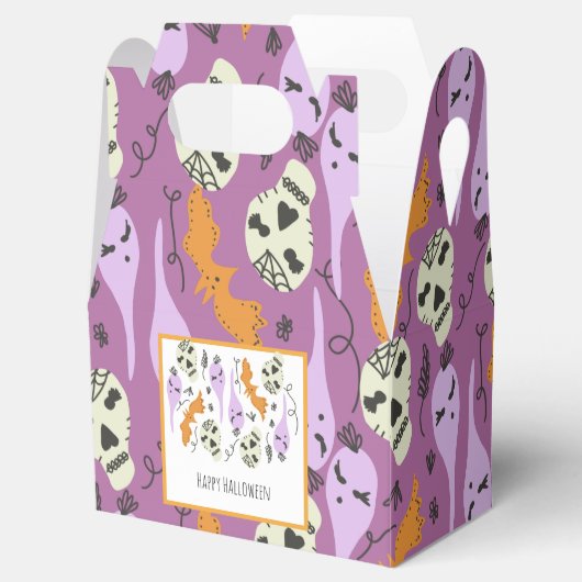 Halloween Cute Ghost Skull Doodle Pattern Paars Bedankdoosjes (Geopend)