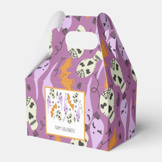 Halloween Cute Ghost Skull Doodle Pattern Paars Bedankdoosjes (Voorkant Zijde)