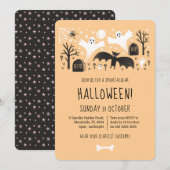 Halloween Cute Ghosts Oranje Black Illustratie Kaart (Voorkant / Achterkant)