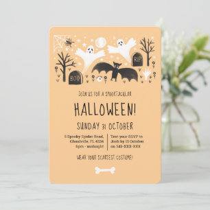 Halloween Cute Ghosts Oranje Black Illustratie Kaart