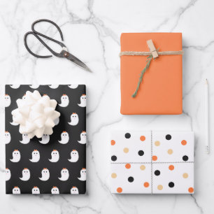 Halloween Cute Ghosts zwart en Oranje Wrapping Pa Inpakpapier Vel