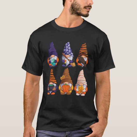 Halloween Cute Gnomes Autumn Pumpkins Fall Holiday T-shirt (Voorkant)