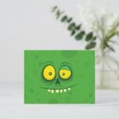 Halloween Cute Green Monster Face Briefkaart (Staand voorkant)