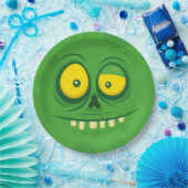 Halloween Cute Green Monster Face Papieren Bordje (Feest)