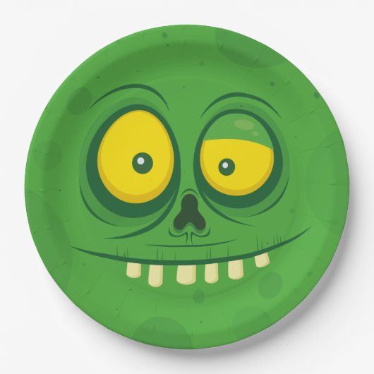 Halloween Cute Green Monster Face Papieren Bordje (Voorkant)