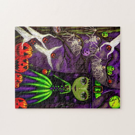 Halloween Cute Green Witch Big Eyes Legpuzzel (Horizontaal)