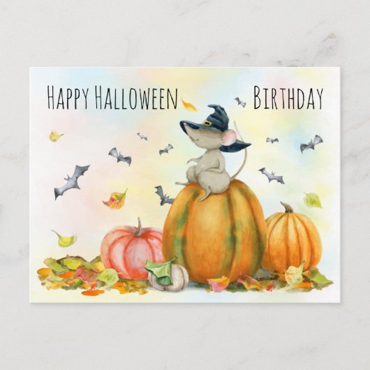 Halloween Cute Heks Muis Postkaart (Voorkant)