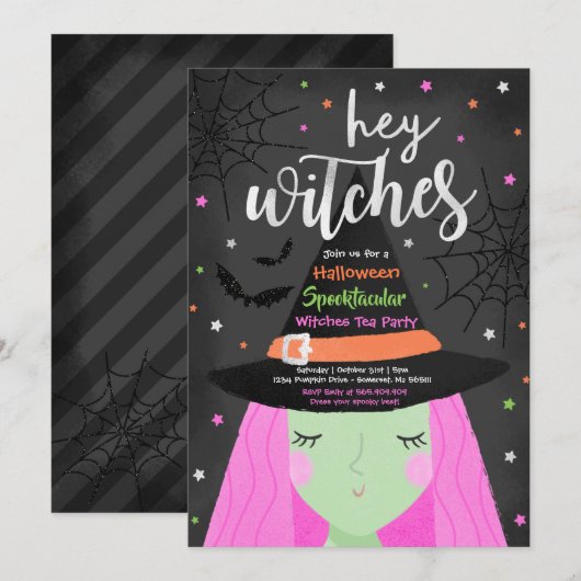 Halloween Cute Hey Witches Halloween Tea Party Kaart (Voorkant / Achterkant)