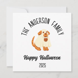 Halloween Cute Hond Geest Kostuum Gepersonaliseerd Feestdagenkaart
